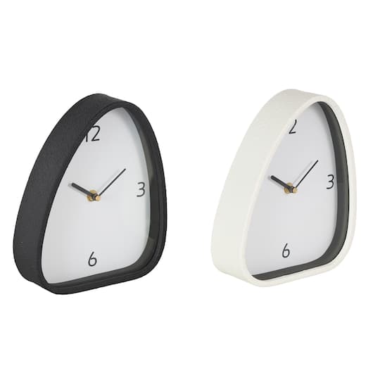 8.75" Black & White Textured Metal Decorative Mantel Clock Set
